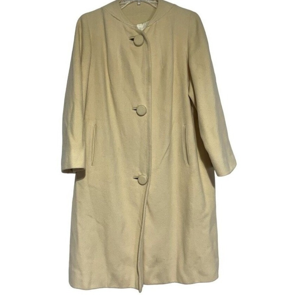 Vintage Cashmere Long Coat Lou Green California Timeless Old Money Cream Size M